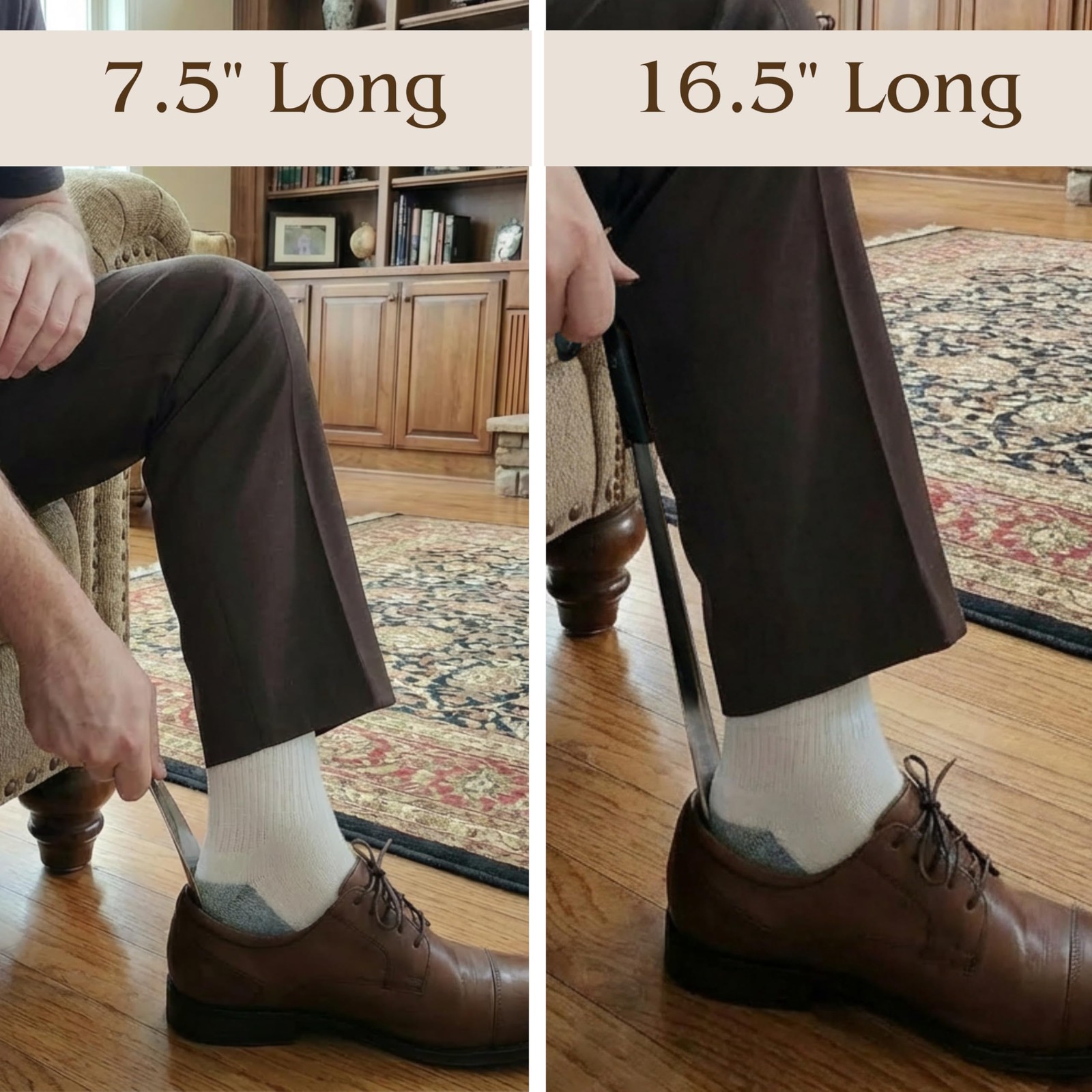 FALKON Shoe Horn Long Handle for Seniors & Elderly - 2 x 16.5” Silver