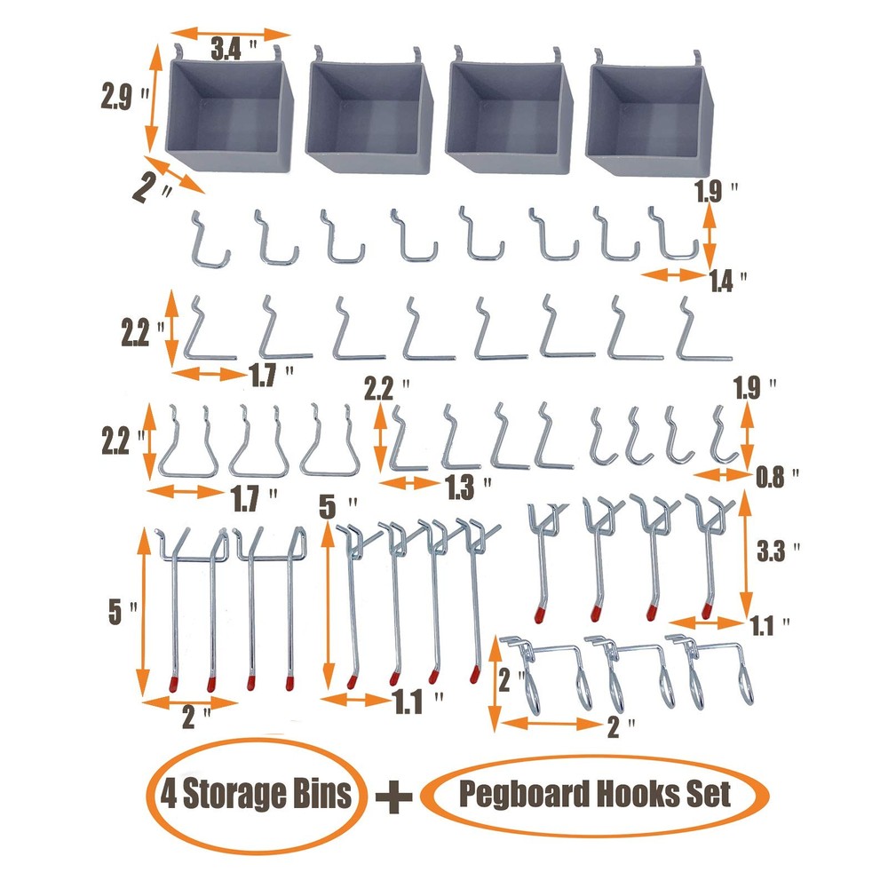 Wallmaster Pegboard Organizer Garage Storage 48pcs Pegboard Hooks Set, Pegbo...