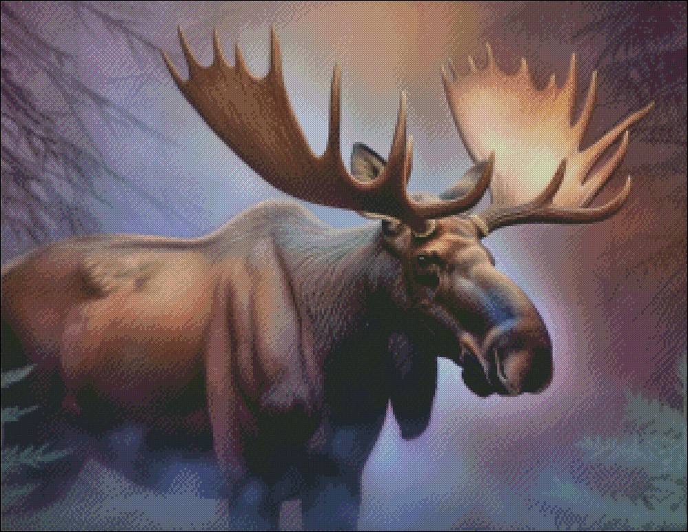 Moose in Mist 2 - Chart Counted Cross Stitch Pattern Needlework DMC