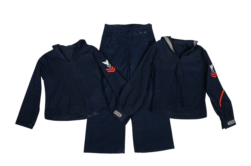 3 Pc Mid Century US Navy Blue Wool Uniform Jumper Pants Cracker Jack