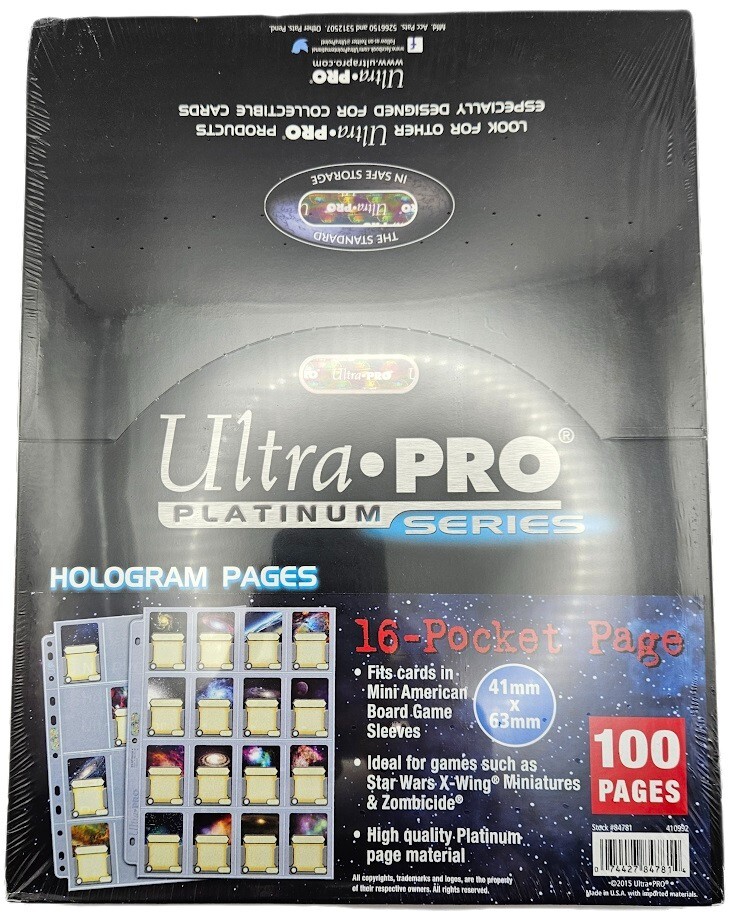 (100) Ultra Pro 16-Pocket Platinum Mini American Board Game Album Pages 41x 63mm