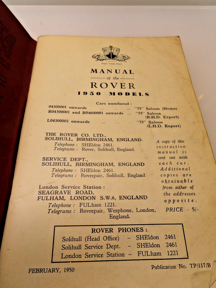 ROVER 1950 Models Instruction Manual ..*