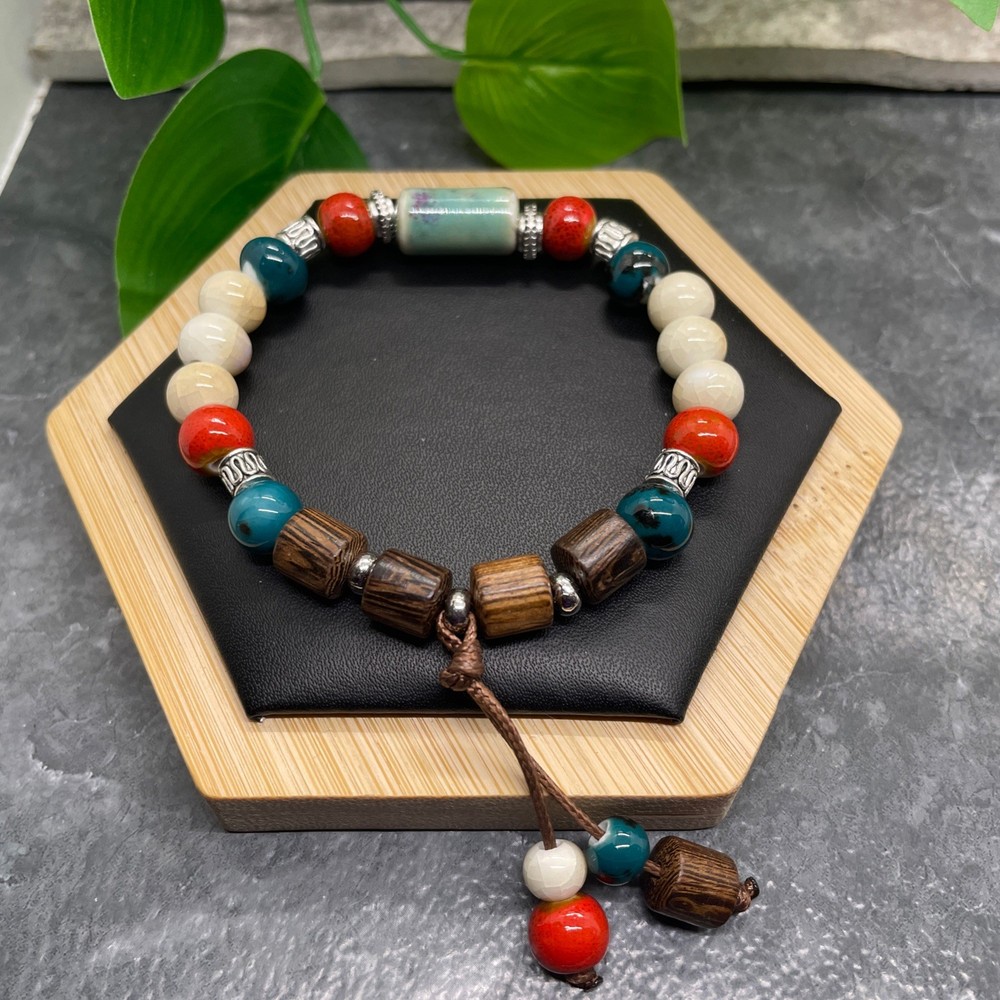 Handmade Ceramic Bead Beaded Stackable 7” Plus Stretch Bracelet New B404
