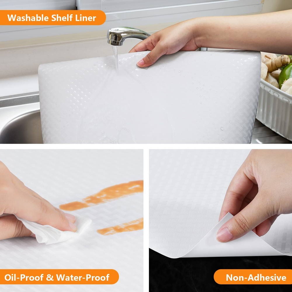 StaHom Shelf Liners for Kitchen 11.8"W x 118"L, Diagonal Pattern White