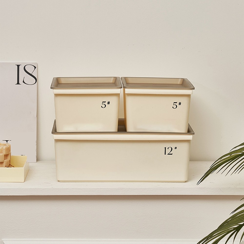 Storage Bin Grooved Bottom Cream Style Storage Basket Stackable Plastic Ample