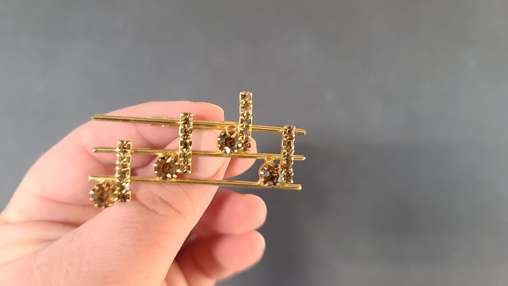 Rhinestone Musical Notes Brooch