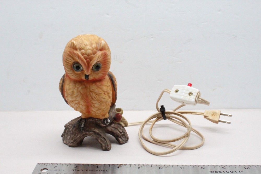 Vintage Ceramic Owl Figure 6” Table Night Light