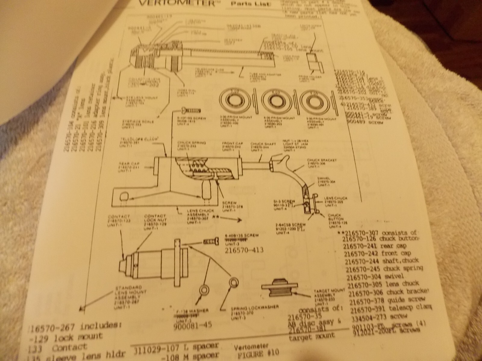 Bausch & Lomb Reichert Ophthalmic Model 70 vertometer Catalog PARTS LIST (copy)