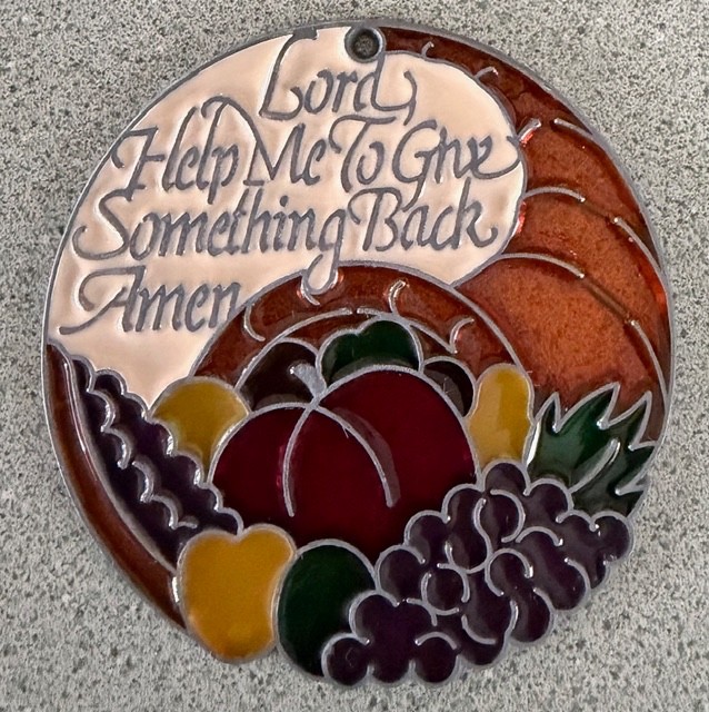 Cornucopia Stained Glass Multicolor Sun Catcher, Printed Prayer