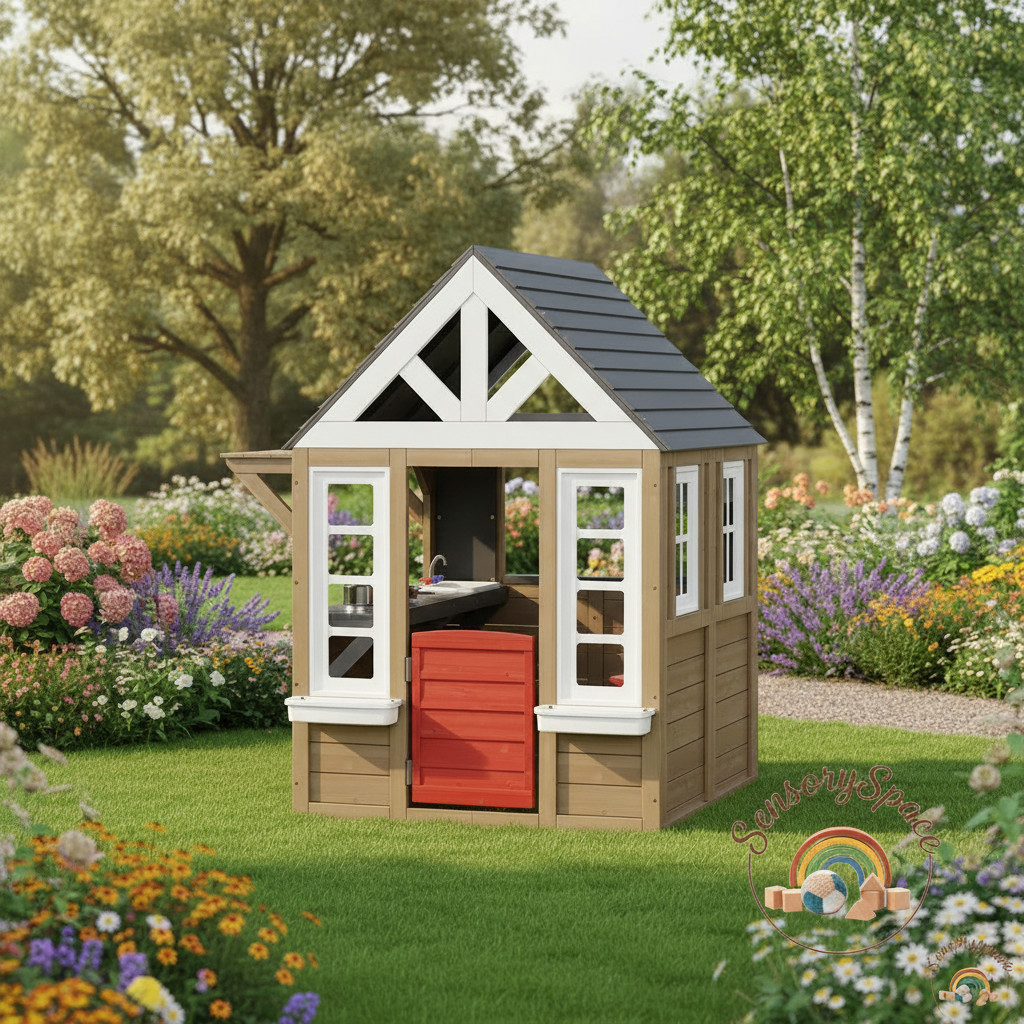 Outdoor Kids Cedar Wooden Playhouse Cottage w/ Kitchen Play Set - Free Shipping