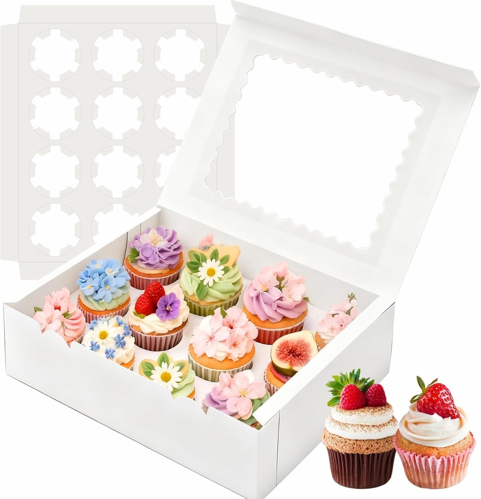 4Pcs Cupcake Boxes, 12 Count Cupcake box, Viewing Window Cupcake Containers, Sui
