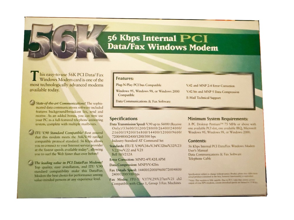 Actiontec 56 kbps internal pci data/fax windows modem