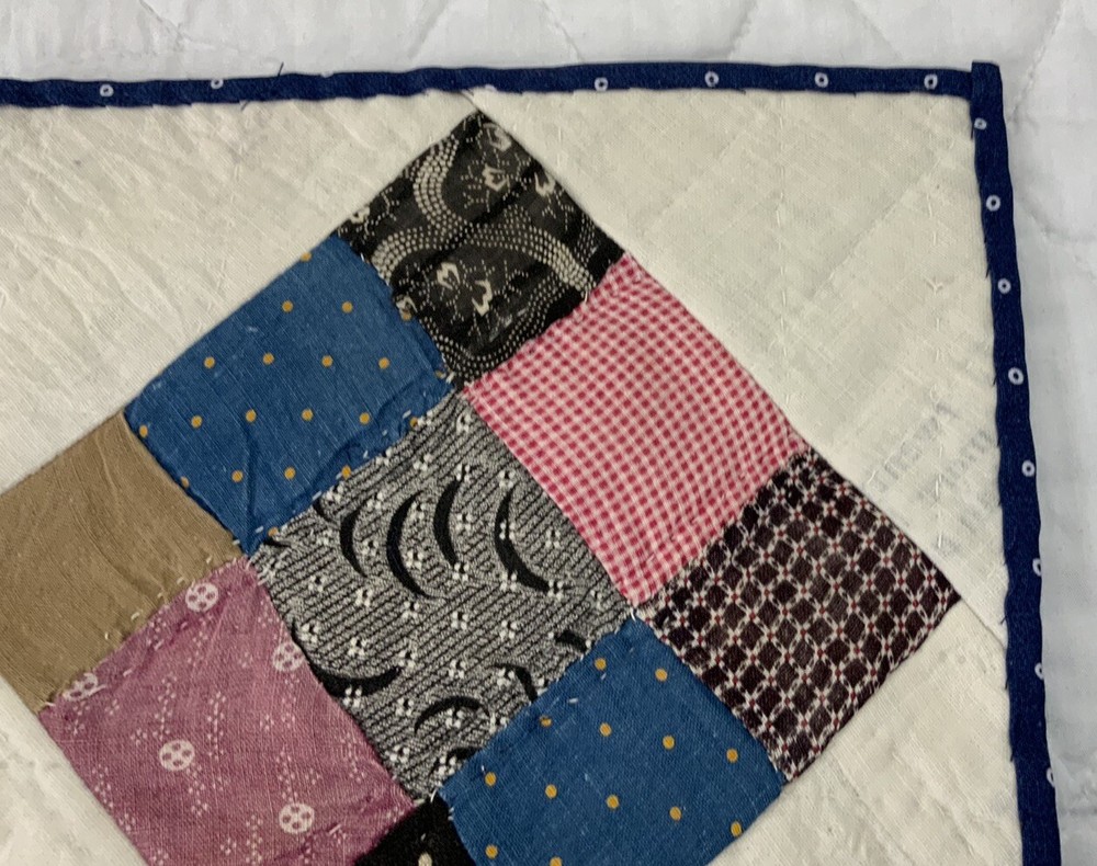 Antique Vintage Patchwork Quilt Table Topper, Nine Patch, Hand Quilted
