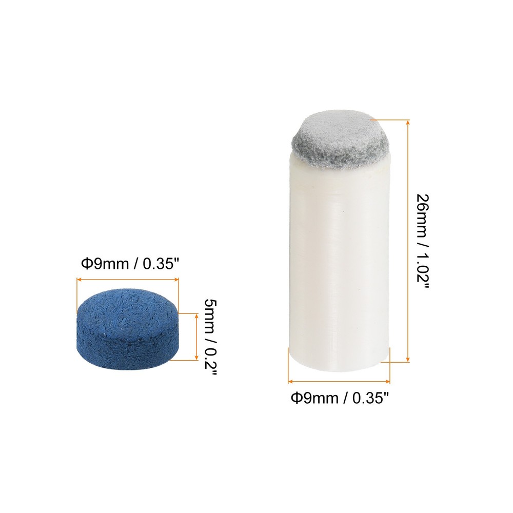 9mm Billiard Stick Tips Set, 20 Pairs, Blue Grey