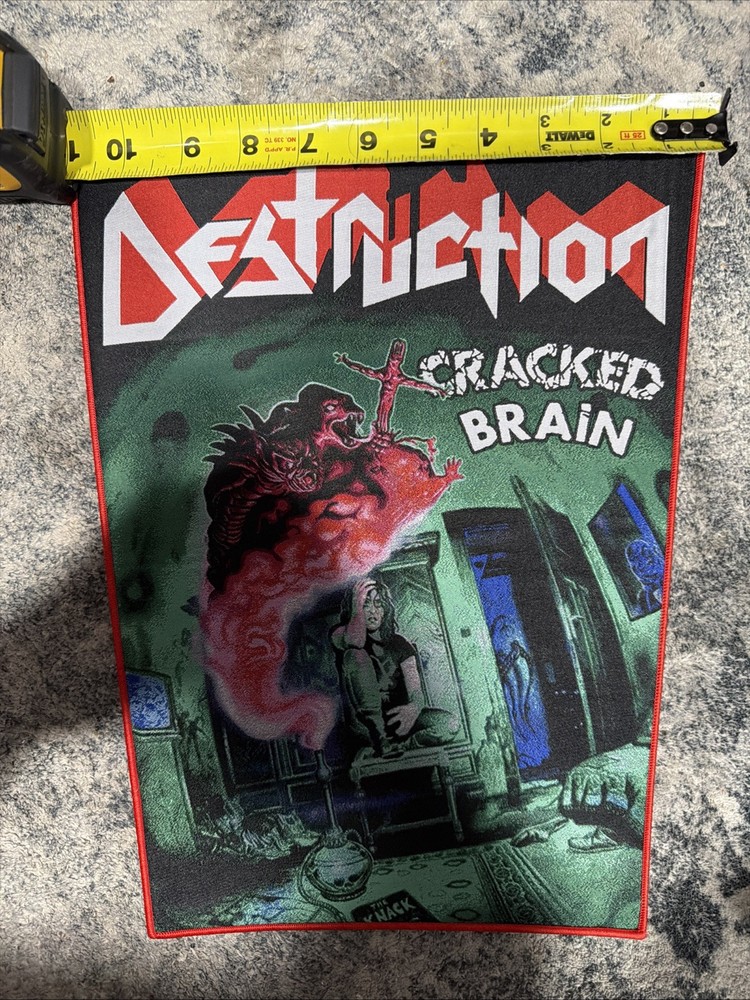 DESTRUCTION, CRACKED BRAIN - Large Sew On Back Patch Red Border