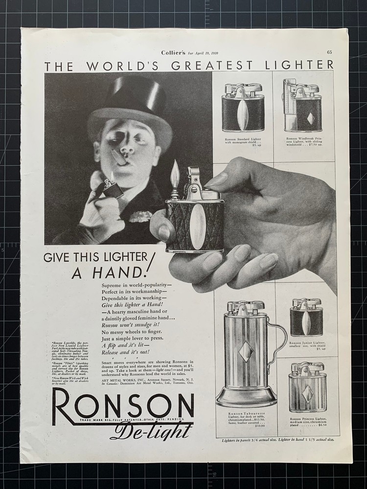 Vintage 1930 Ronson Lighter Print Ad