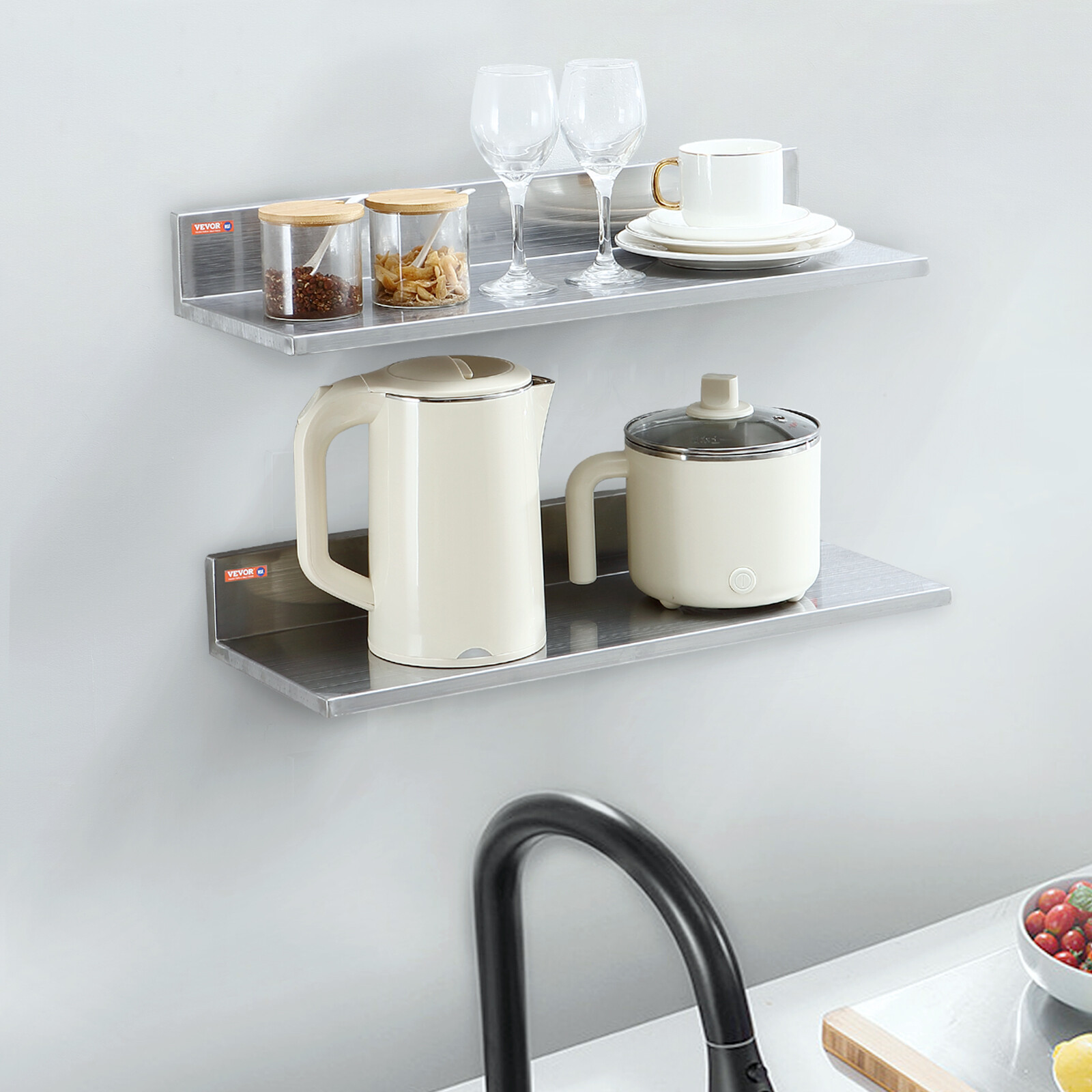 2PCS 24" x 8.6" Stainless Steel Wall Mounted Shelf Kitchen Restaurant Shelving