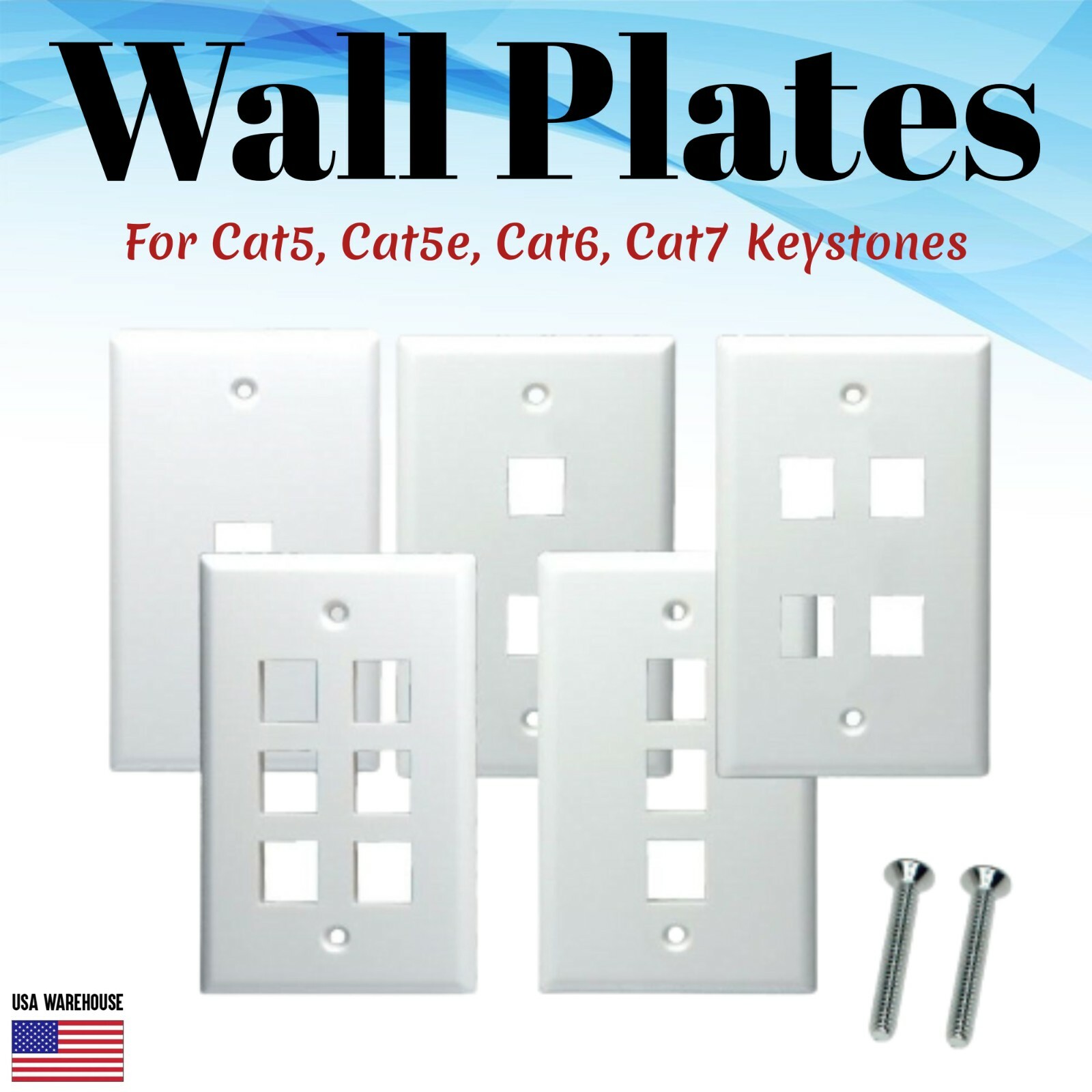 Wall Plate for Cat5e Cat6 Cat7 Keystone RJ45 Jack White 1 2 3 4 6 Ports Hole Lot