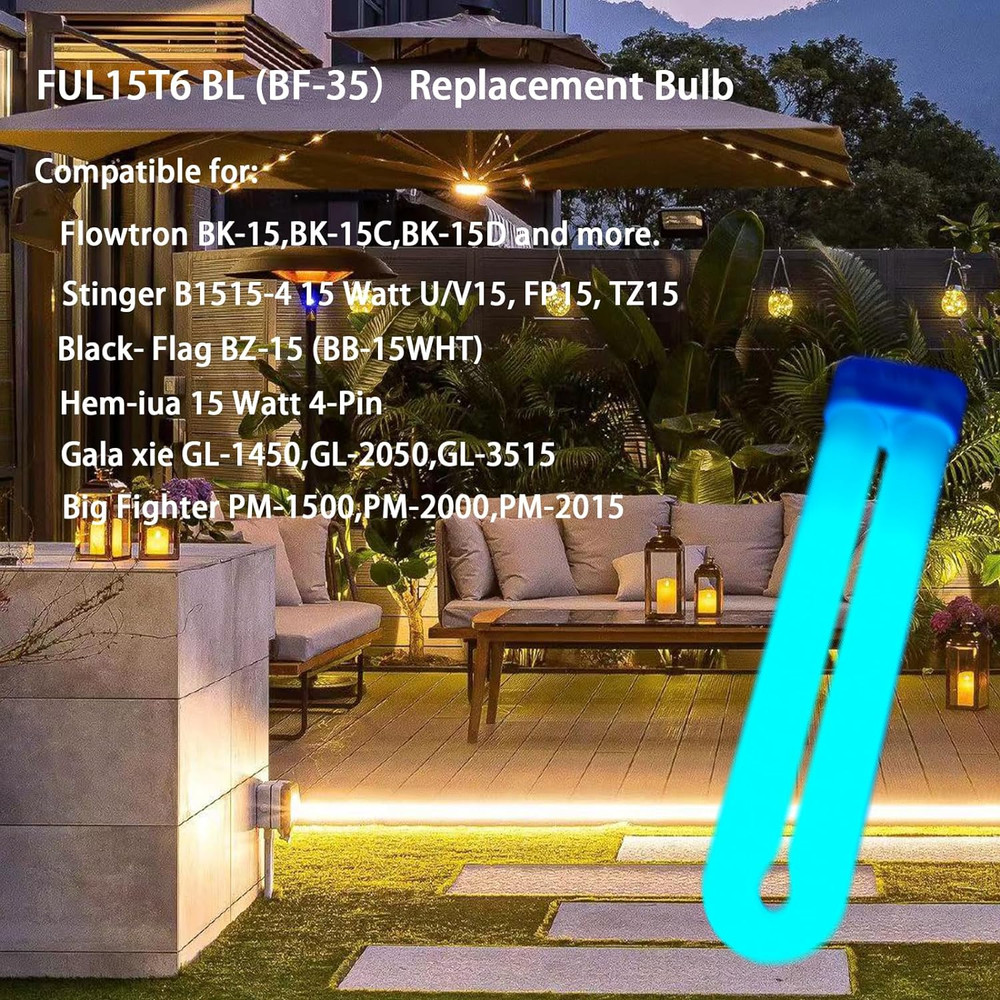 2 Pack FUL15W BL (BF-35) Fluorescent Black Light Bulb Replacement Compatible Flo