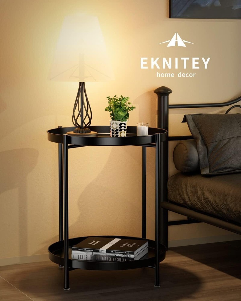 2 Tier End Table Metal Side Table Waterproof Small Sofa Coffee Side Table US