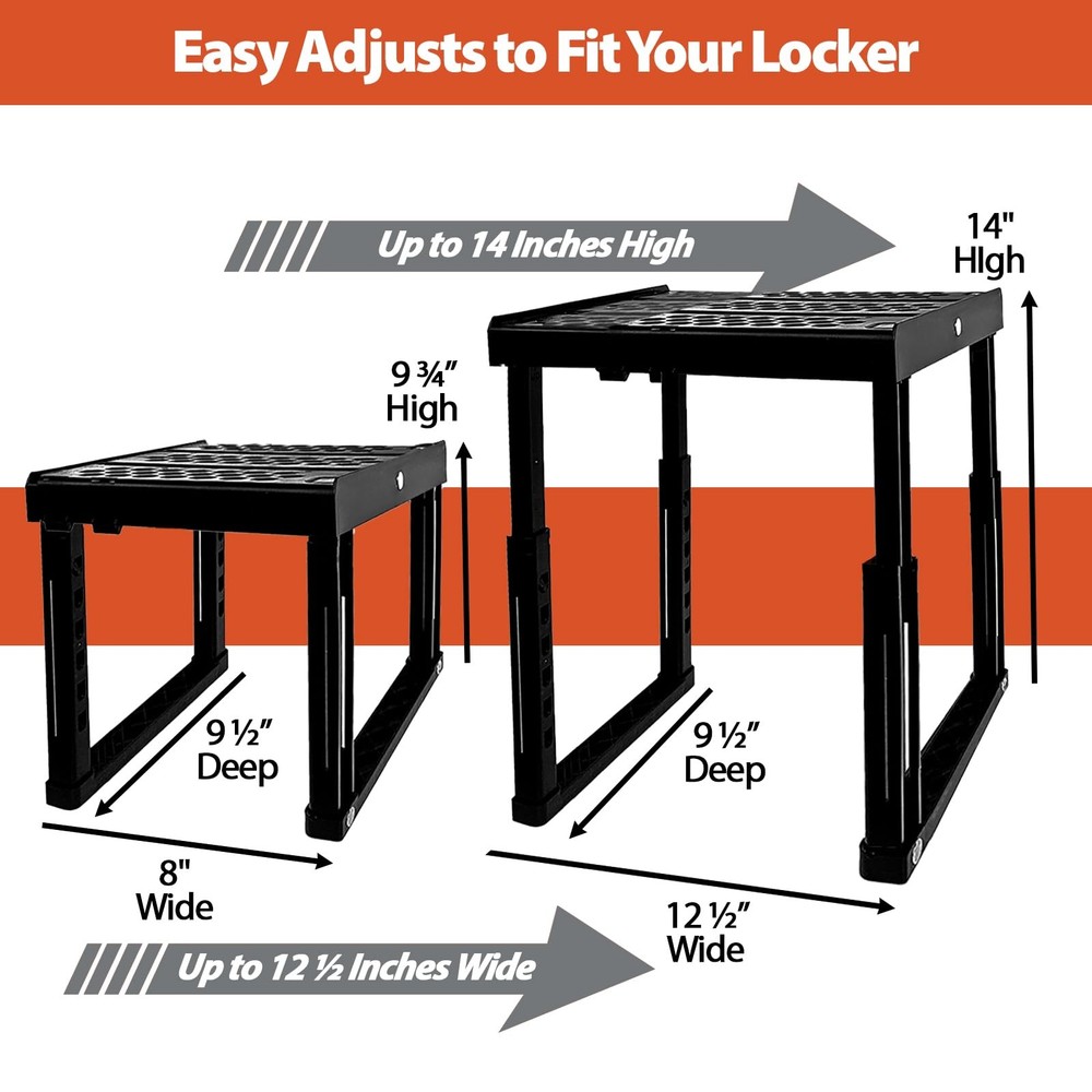 Locker Organizer Shelf Adjustable Width Height School Gym Office White 2 Pack