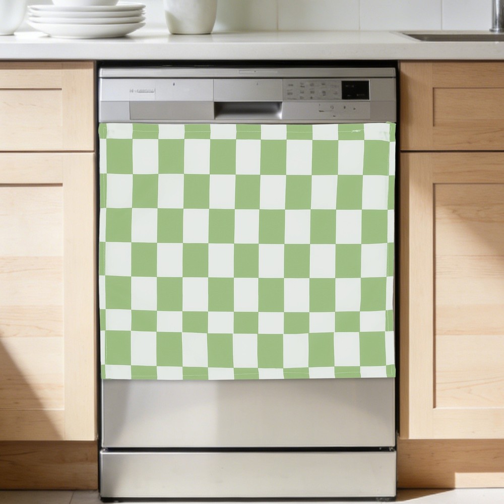 19 x 24 Inch Hook & Loop Dishwasher Cover Decal Sticker, Green-White Checkered