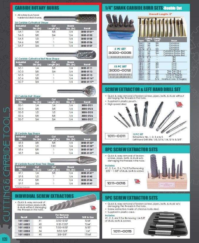 SE-5 EGG SHAPE DOUBLE-CUT CARBIDE BURRS (3000-0135)