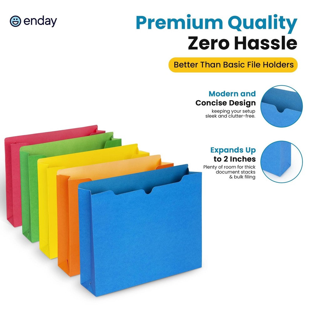 2 Inch File Jackets (25 Pack)- Assorted Colors Expandable File Folders - Stra...