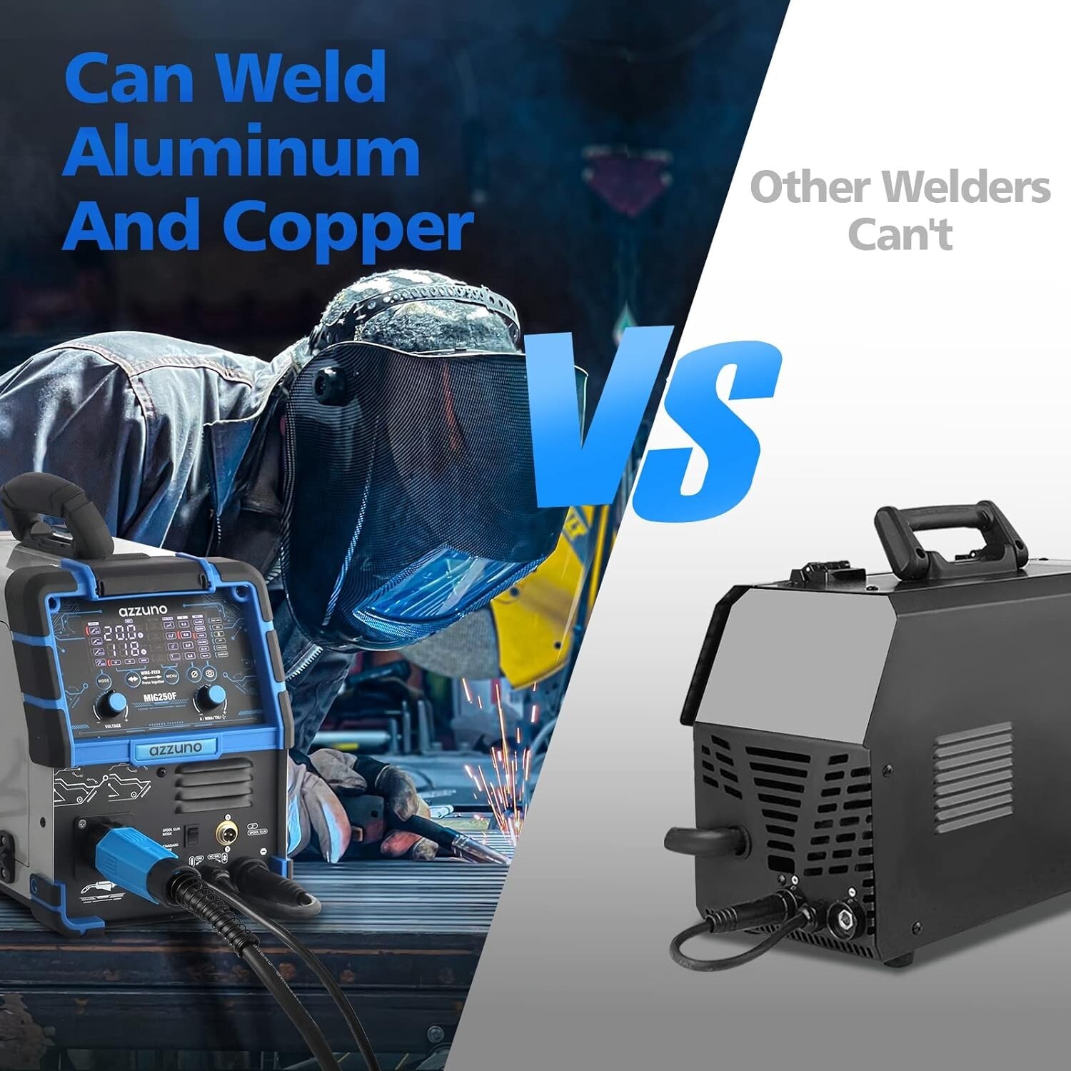 AZZUNO 6 in 1 Aluminum MIG Welder 250A 110V/220V LED Display MultiProcess Welder