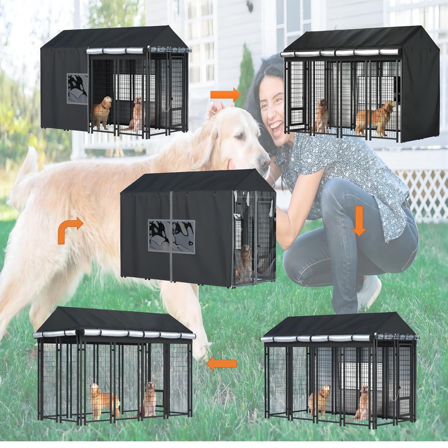 Outdoor Dog Kennel Cover - Full Coverage for 8'Dx4'Wx6'H Dog Cages, 600D Heavy D