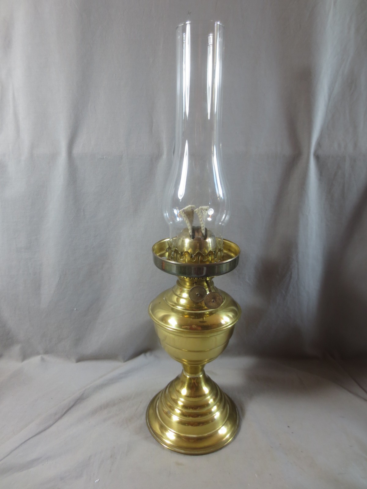 Antique Vintage Made In England  Brass Oil Lamp & Chimney Shepards Hut Farmhouse