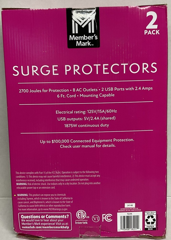 ⚡️Member's Mark Surge Protector Bundle With USB (2-Pack)