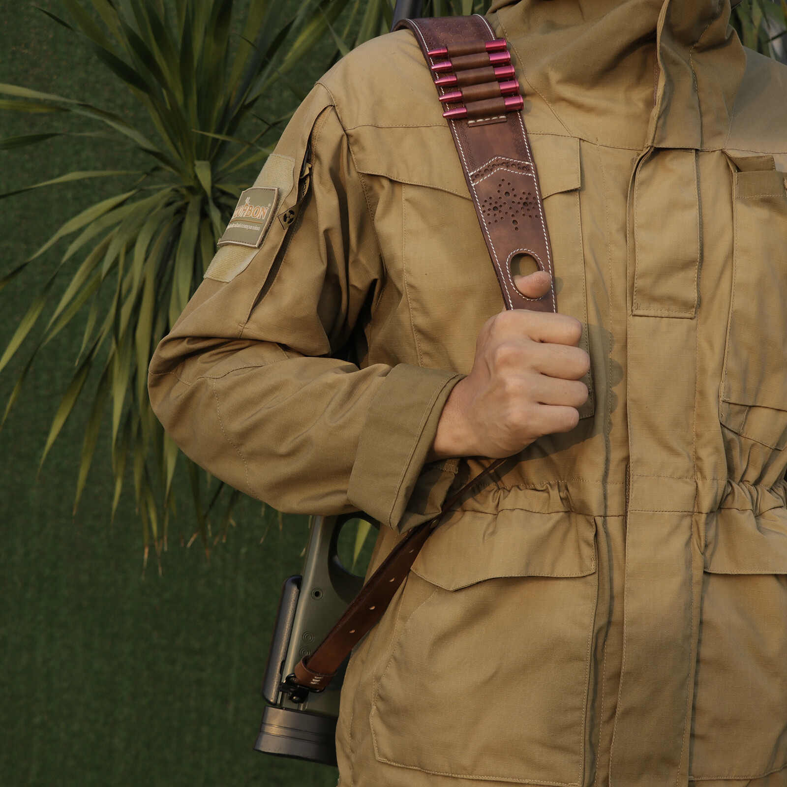 TOURBON 2 Points Genuine Leather Gun Sling Rifle Ammo Carry Strap Rest Hole