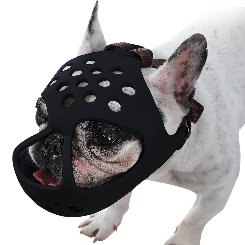 Silicone Muzzle for Short Snout Dogs Soft & Adjustable for Grooming