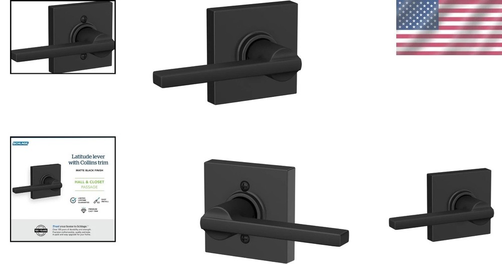 Contemporary Collins Trim Lever, Matte Black