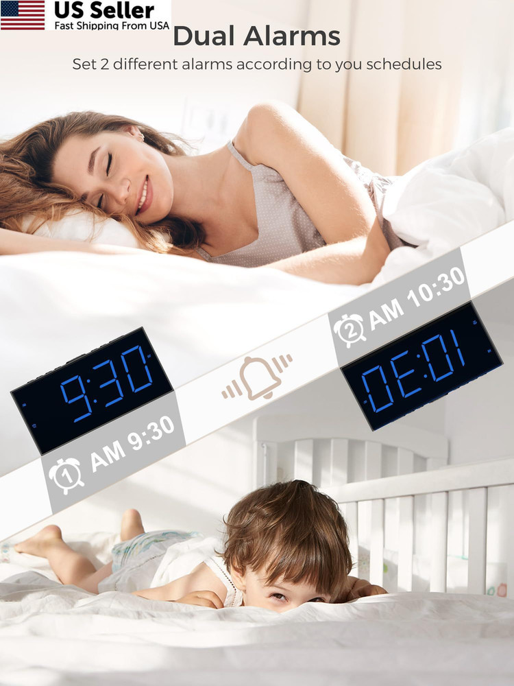 Large Display Alarm Clock for Bedroom, Easy to Read With Basic Digits, Blue