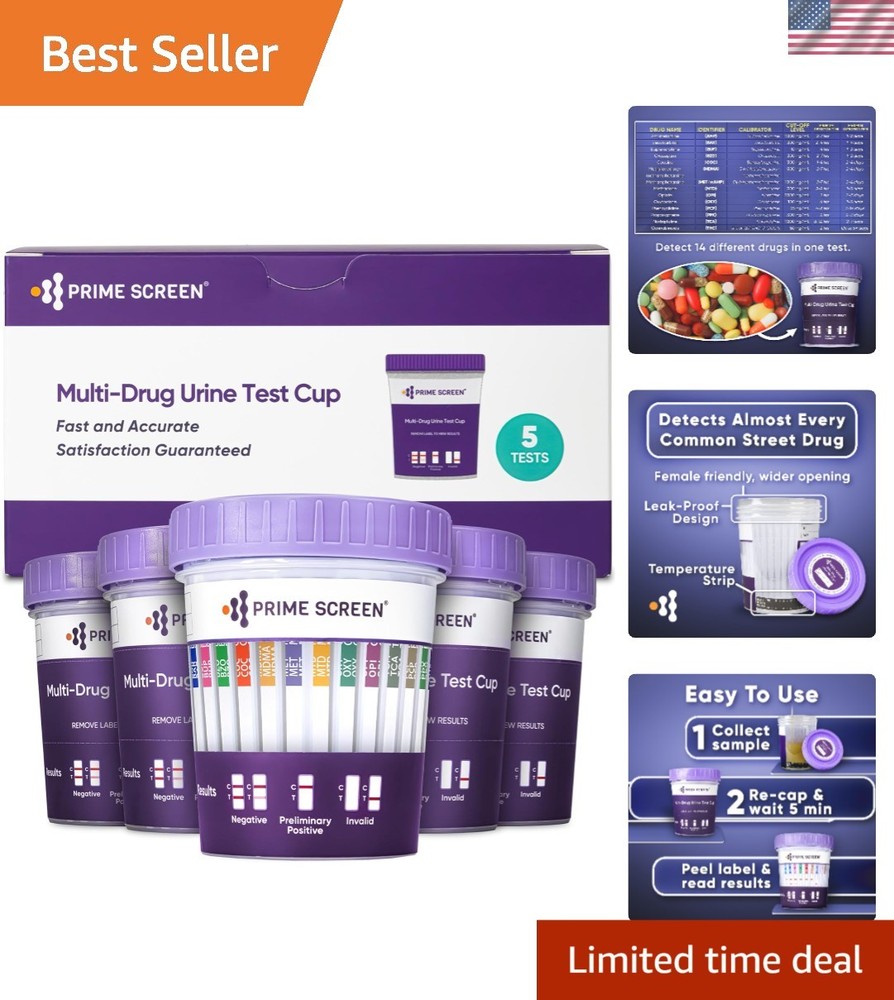 5 Pack 14 Panel Urine Drug  Cup - Instant Results for Comprehensive Testing