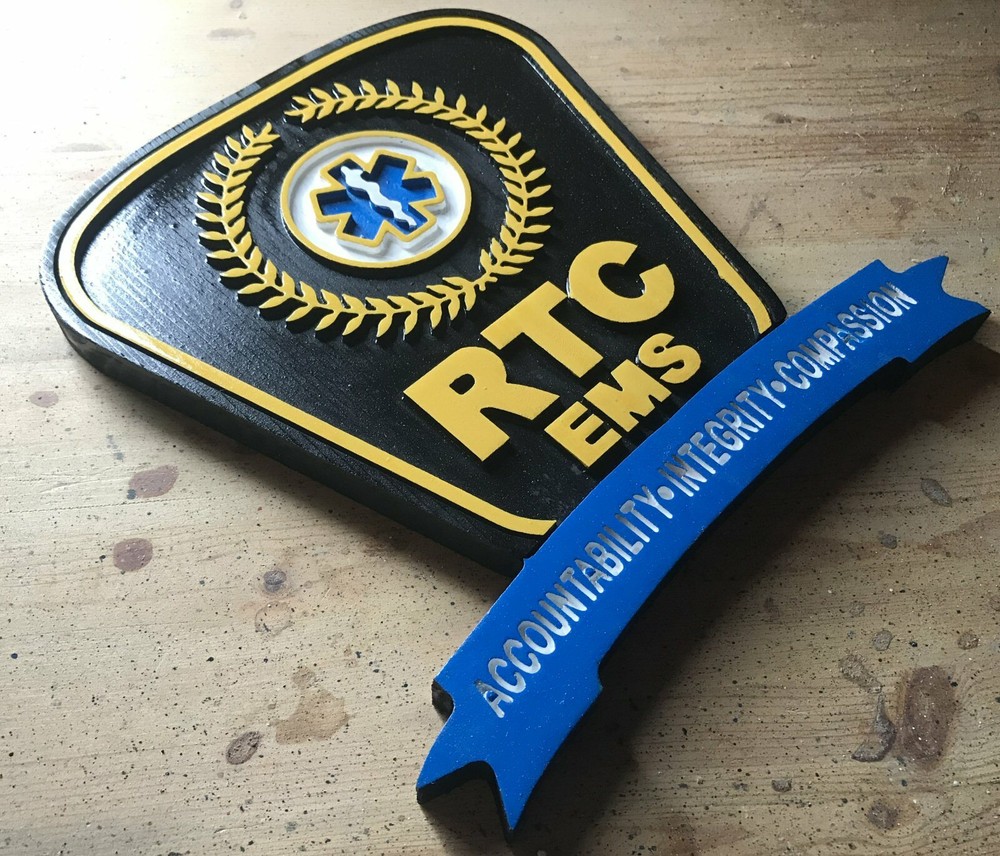 RTC EMS 3D routed wood patch Plaque sign Custom