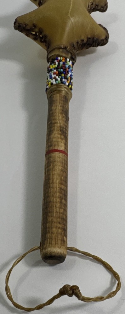 Rawhide Percussion Rattle with Beaded Handle - Turtle