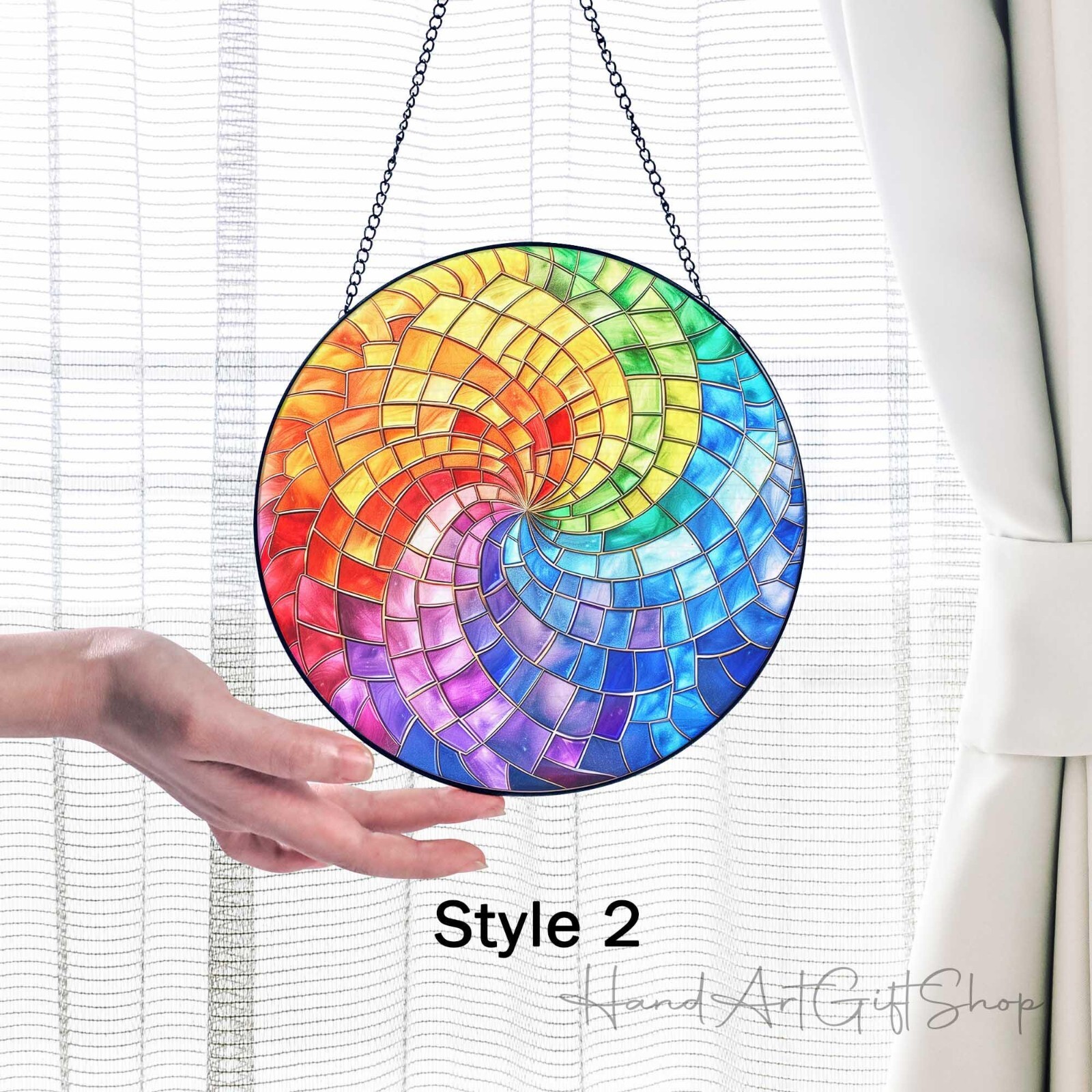 Rainbow Spiral Stained Glass Suncatcher, Spiral Window Hanging Decor