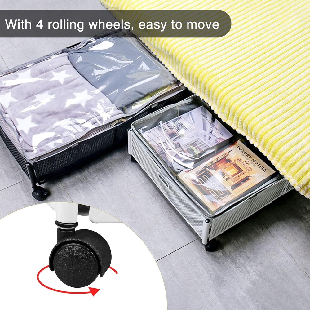 2 Pack Rolling Under Bed Storage Containers, Foldable