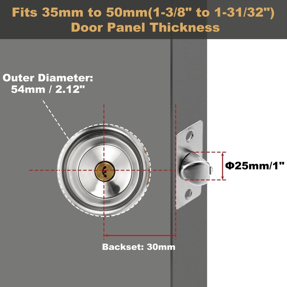 Entry Door Knobs with Key Stainless Steel Round Ball Lock 60mm (2-3/8") Backset