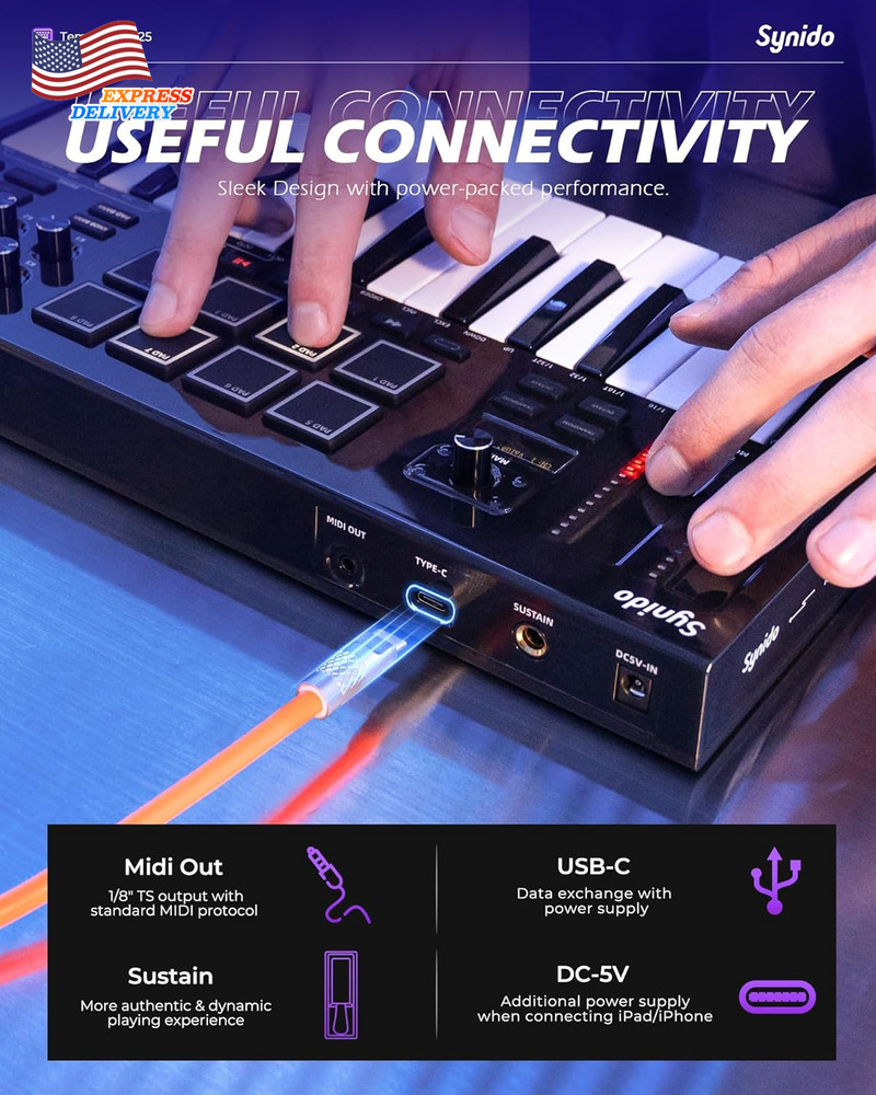 MIDI Keyboard Controller Beat Maker Machine 25 Key USB MIDI Keyboard Controller