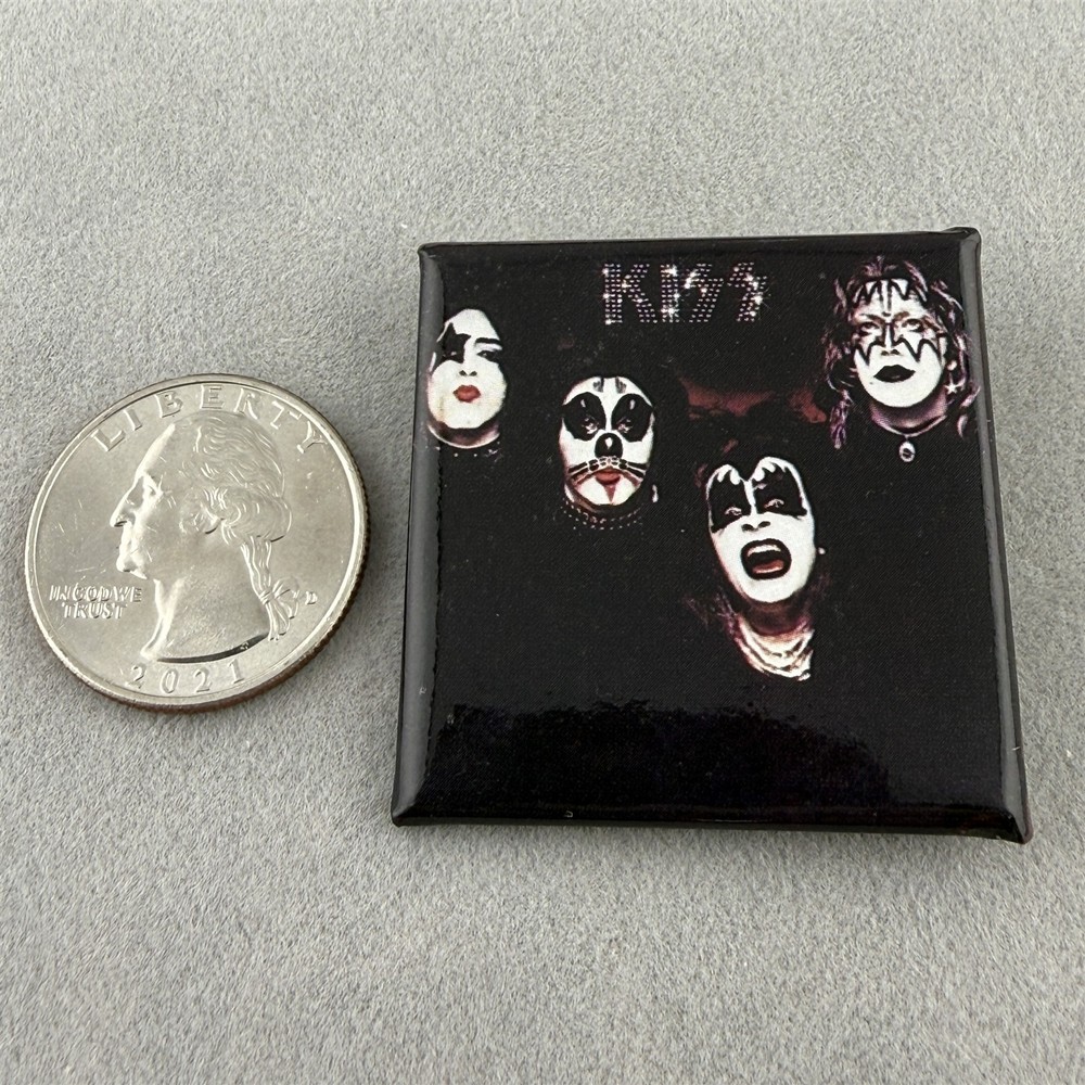 Vintage 1980s KISS Band 1974 Self Titled Album Cover 1.5" Square Button #61163