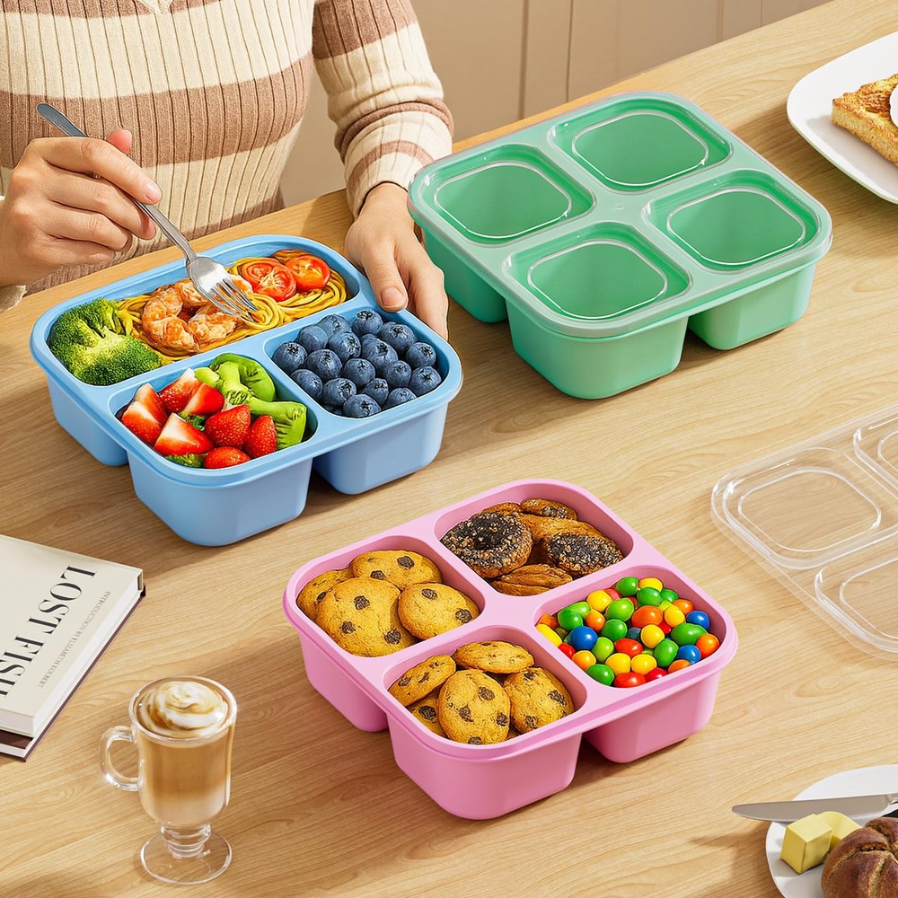 Canfanni 6 Pcs Snack Box Container Set, Reusable 3&4 common, Transparent Lids