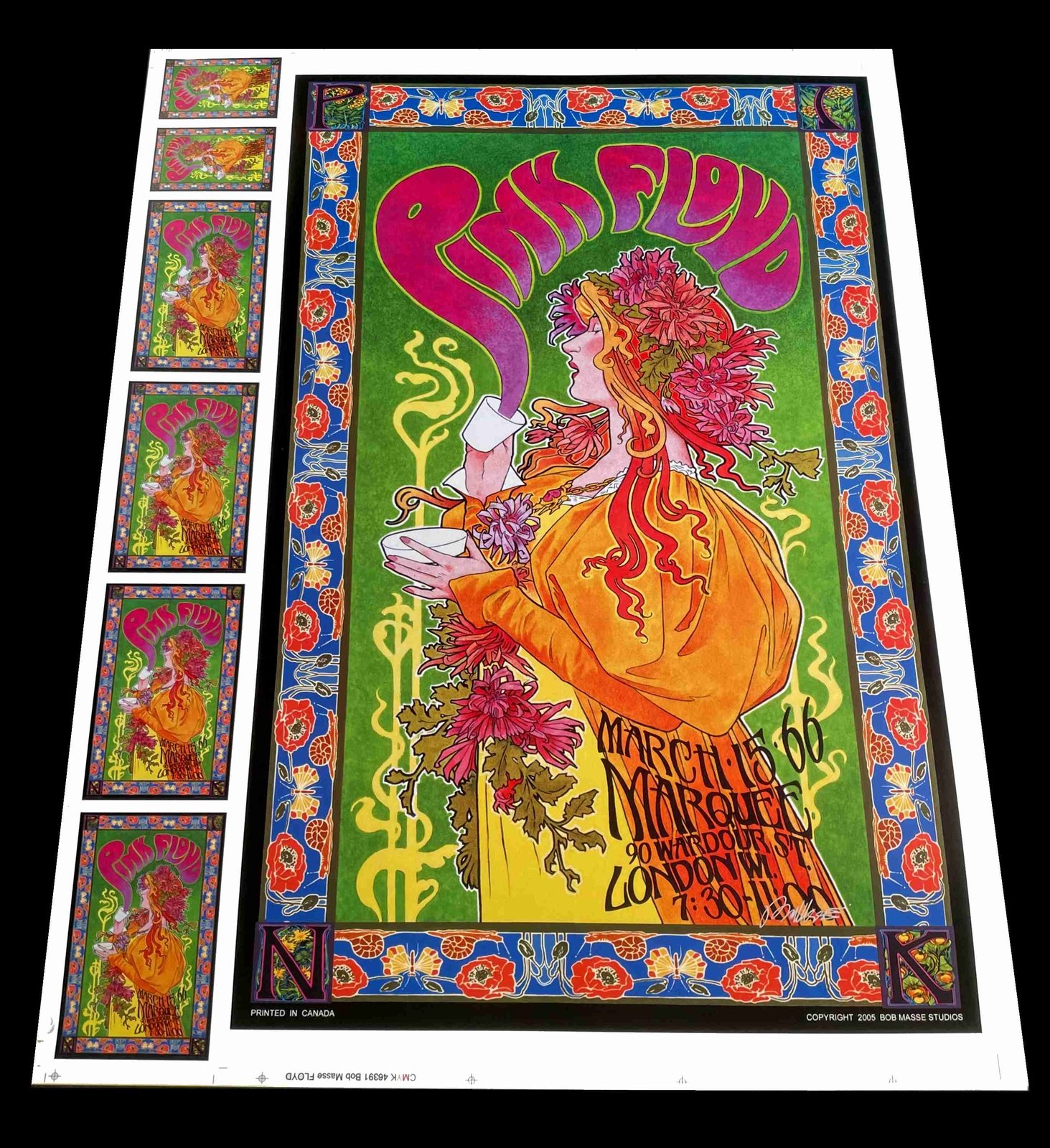 Pink Floyd Poster Marquee Club Orig Rare Uncut Proofsheet Signed Bob Masse