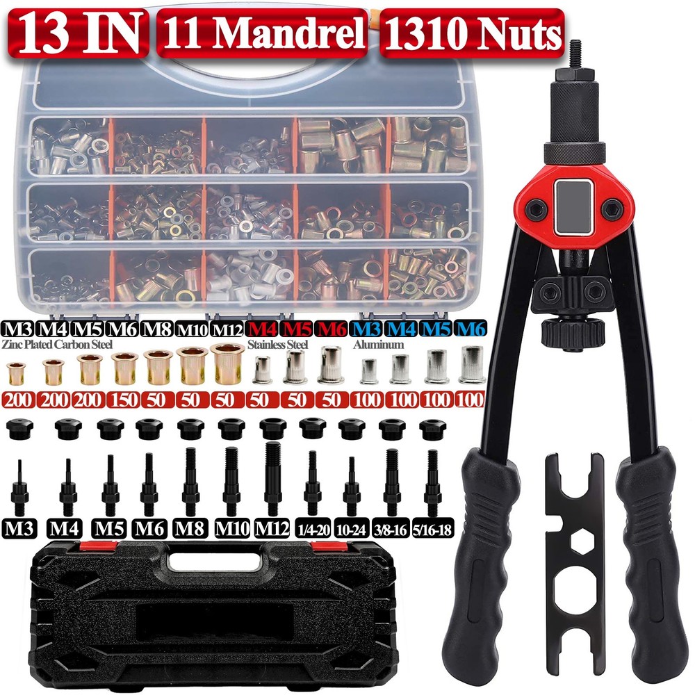 Rivet Gun Kit Rivnut Thread Setting Tool Nut Setter NutSert Metric SAE Riveting