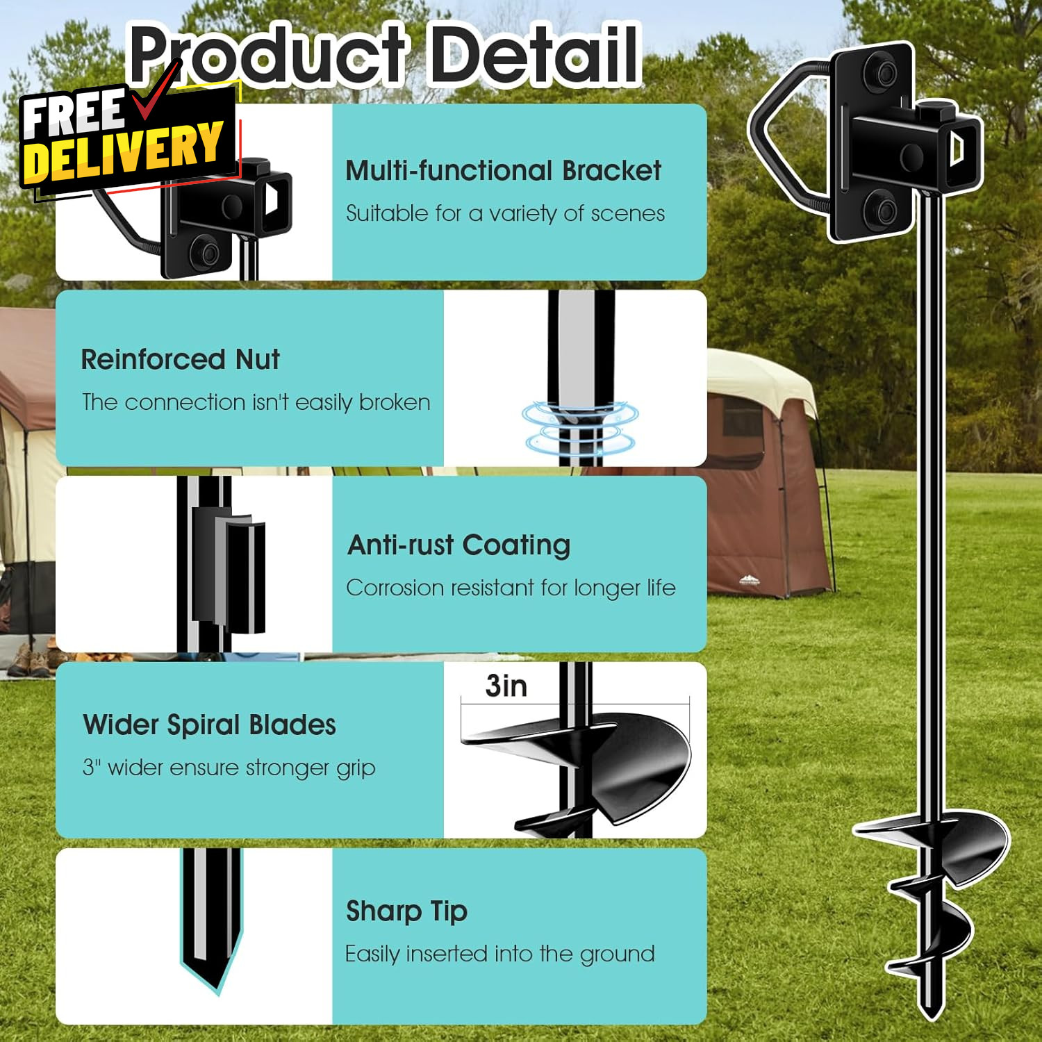 Ground Anchors Screw In Heavy Duty 3in Spiral Earth Anchor for Trampoline Shed…