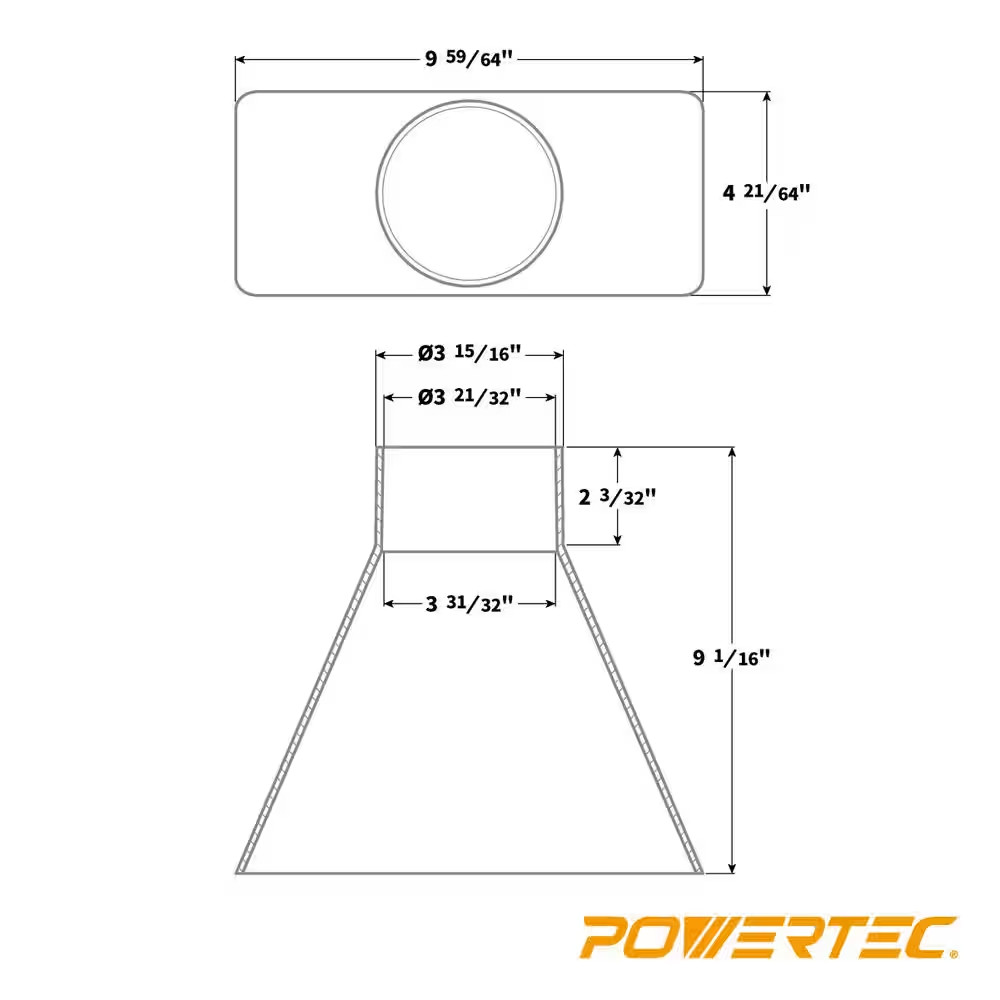 4 In. X 10 In. Dust Hood Rectangular Funneled Shape for Dust Collection Systems