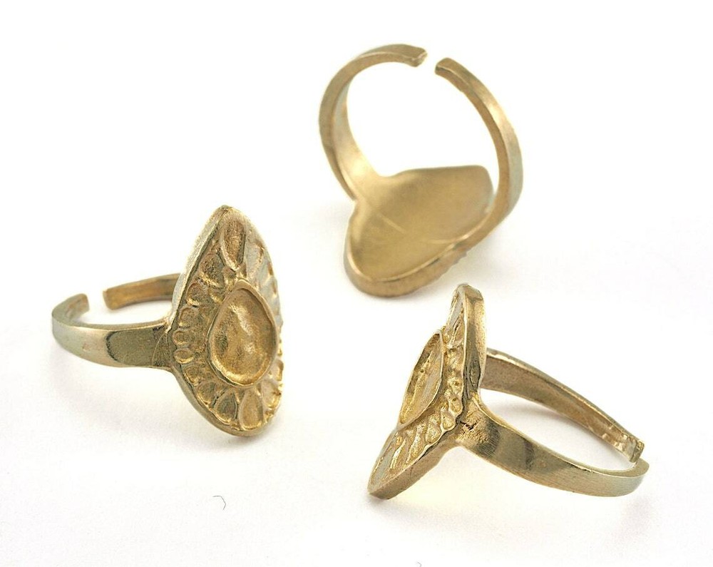 Drop Adjustable Ring Bezel Raw brass 16.5mm 6US inner size - Adjustable 2571